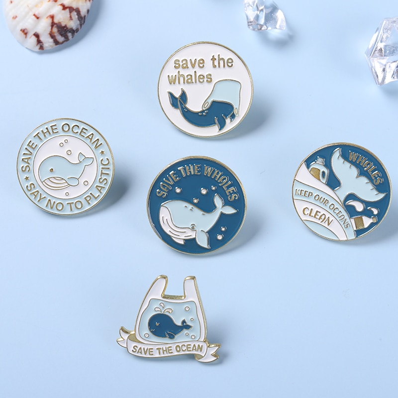 Save the Ocean Enamel Pins Stop Plastic! Brooch Humpback Whale Tail On ...